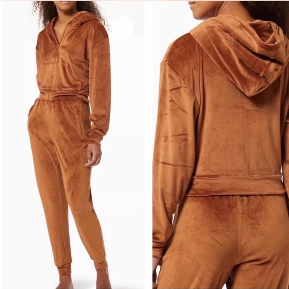 SKIMS Velour Zip Up Hoodie Brown Cropped Sweatshirt Size‎ XL